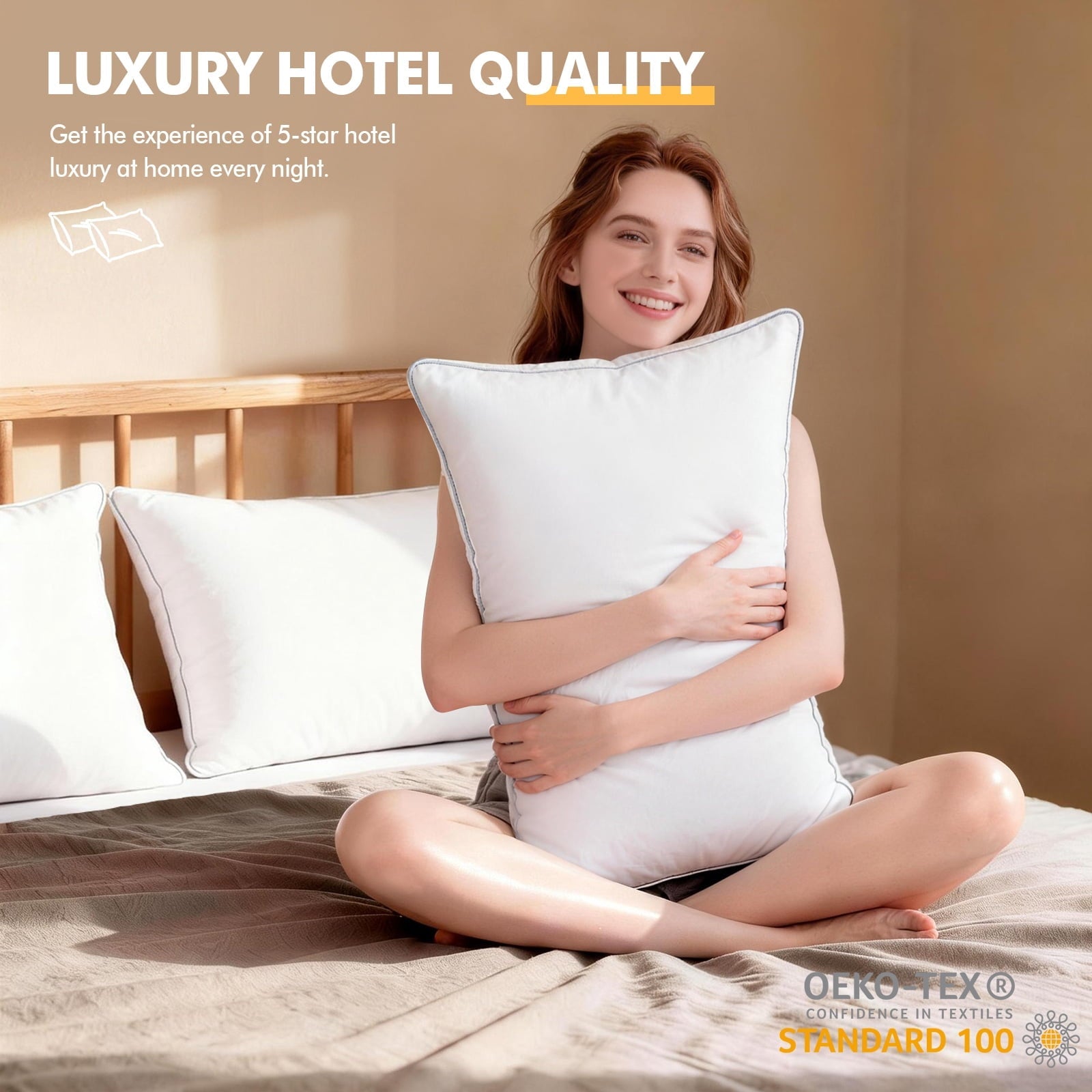 Orthopedic Support Pillows Queen Size Set of 2, Bed Pillows for Side and Back Sleepers, Soft Down Alternative Pillows, Hotel Quality and... - Decorative Throw Pillow Cushion for Sofa & Bed Detail