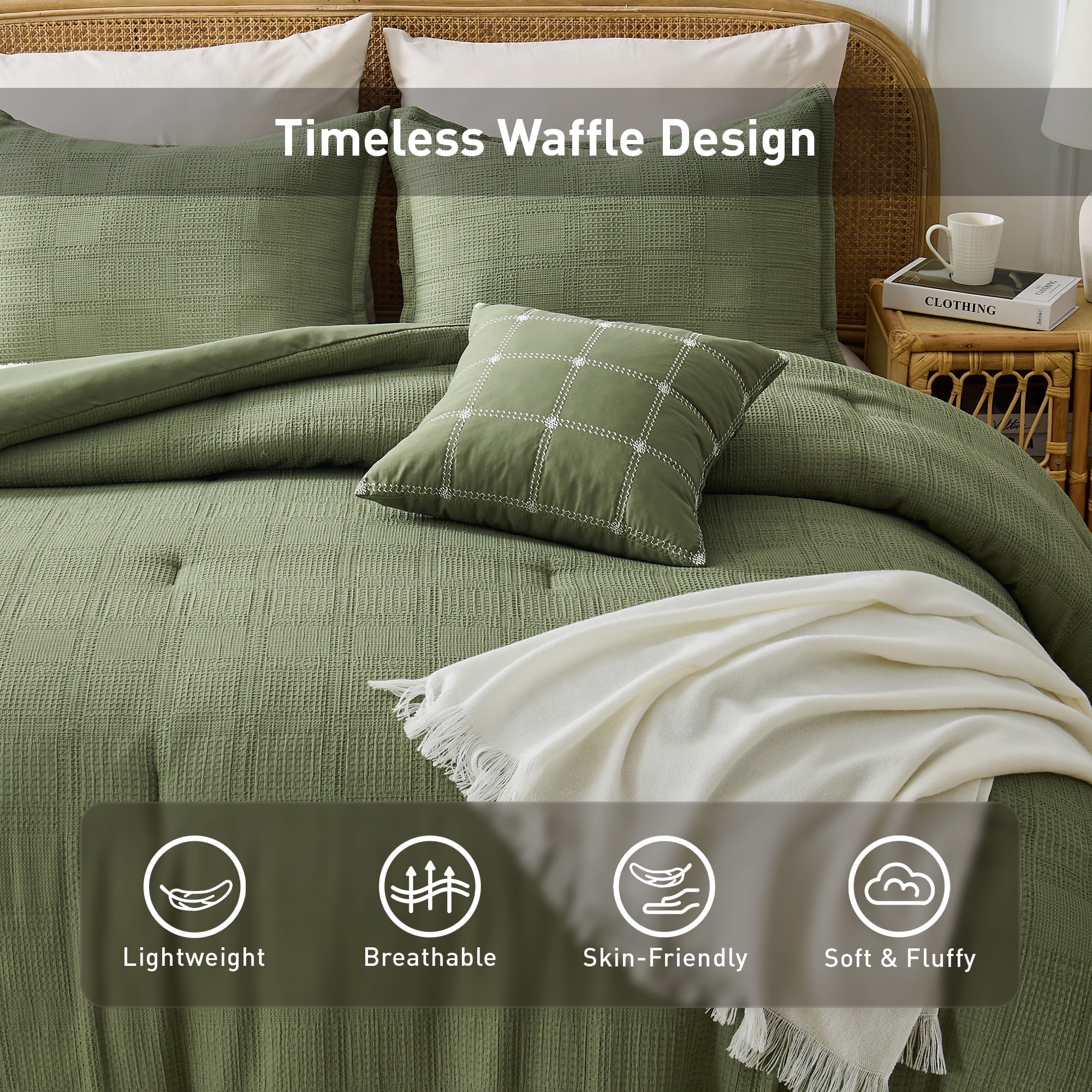 Fluffy Down Alternative Waffle Weave Comforter Set Full/Queen Size, Lightweight & Breathable Comforter Bet Set for All Season, 3-Piece Textur... - Hypoallergenic Ultra-Fluffy Quilt for Winter Detail