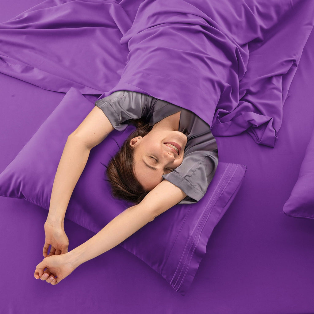 Ultra-Soft King Bed Sheets - 16 Inch Deep Pocket 6 Piece Microfiber Bedding Sheets & Pillowcase Sets - Purple - Premium Ultra-Soft Pillowcase Pair for Sleeping Detail