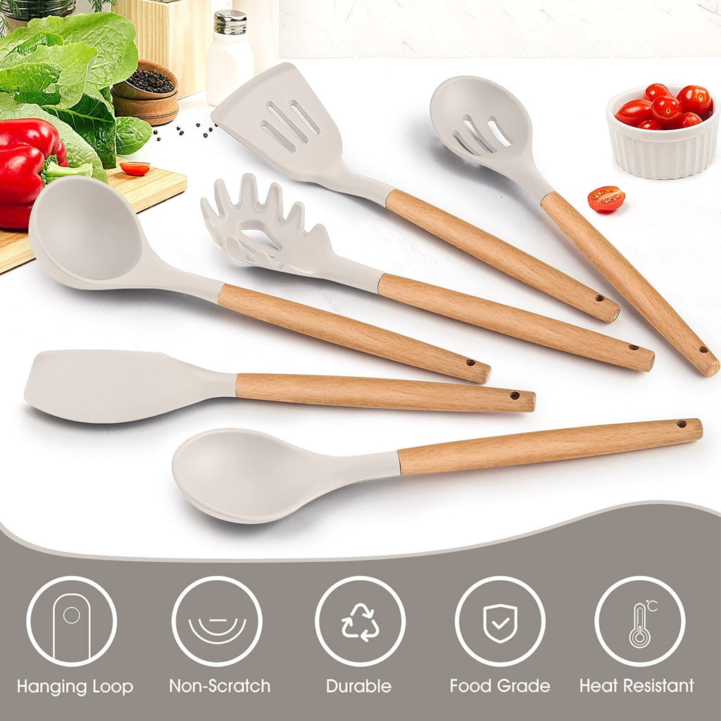 High-Precision Kitchen Utensils Set of 6, Silicone Cooking Utensils with Wooden Handle, Non-Stick Cookware & Heat Resistant, Include... - High-Precision Culinary Tool for Baking & Cooking Detail