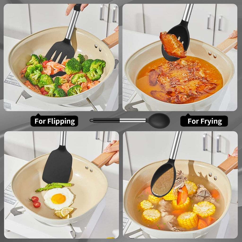 Heat-Resistant Silicone Cooking Spatulas and Spoons, 4 Pack Heat Resistant Silicone Cooking Utensils Set, Non-stick Large Ki... - Durable Turner & Ladle Utensil Set for Home Chefs Detail
