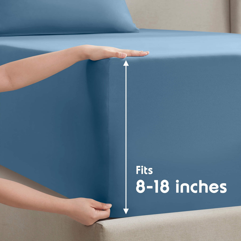 Breathable Luxury Split King Sheet Sets, Deep Pocket 5 Piece, Luxury Soft Microfiber Bed Sheet Sets, BLUE HEAVEN - Premium Ultra-Soft Pillowcase Pair for Sleeping Detail
