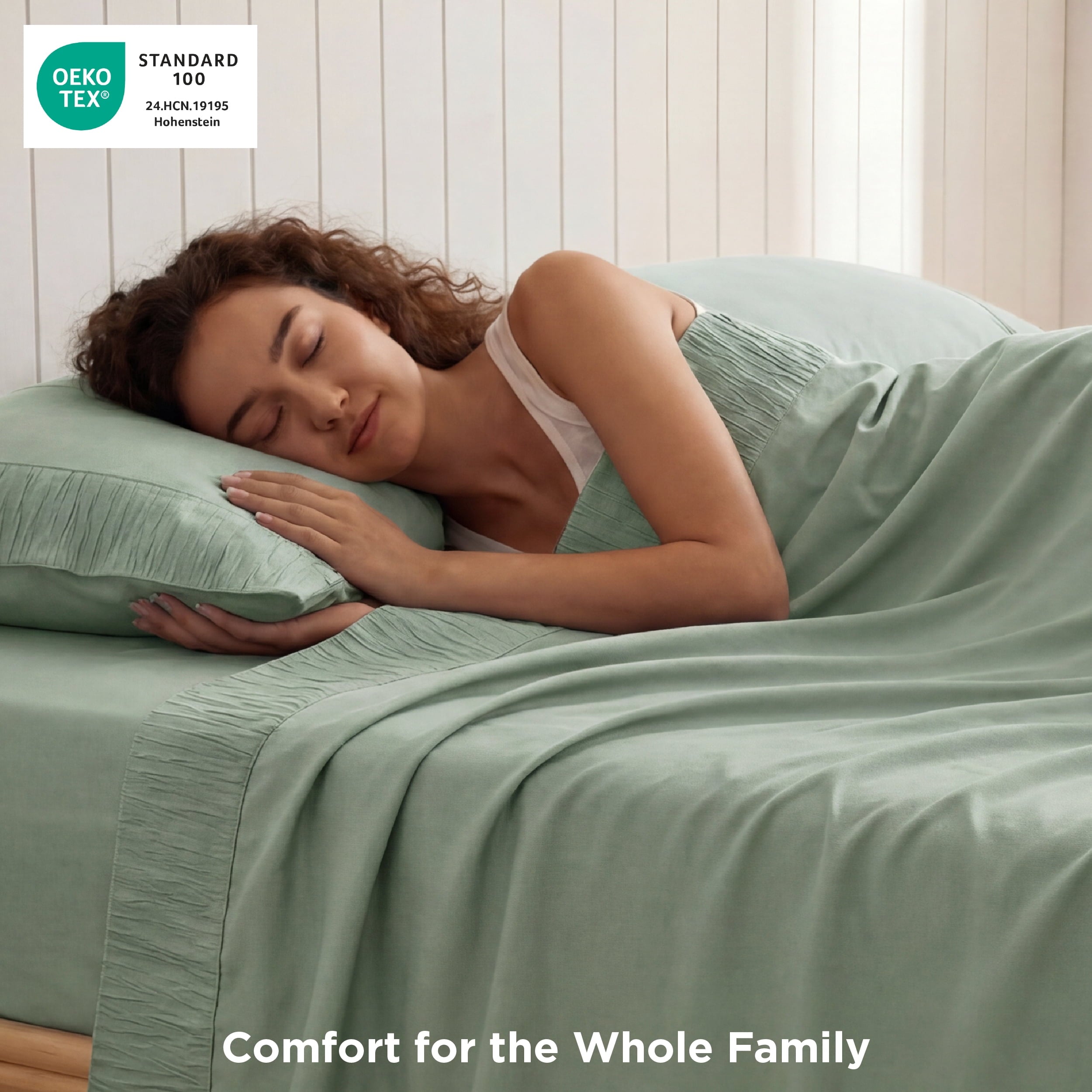 Premium Egyptian Cotton Queen Sheets Set, 4 Pieces Deep Pockets Cooling Soft Polyester Microfiber Bed Sheets Set, Sea Foam Green - Premium Ultra-Soft Pillowcase Pair for Sleeping Detail