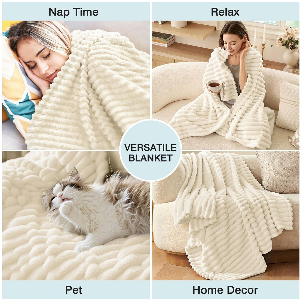 Super Soft Flannel Extra Soft with Strip, Plush Fuzzy Cozy Bed s and s for Couch,Bed,Sofa,Lightweight and Versatile s for Office Bedroom... - Luxury Knitted Decorative Throw Blanket with Fringes Detail