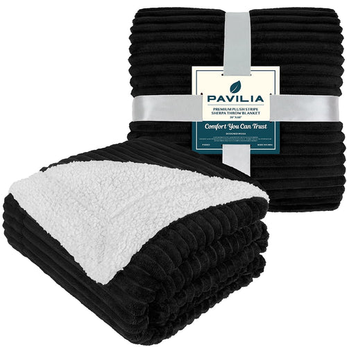 Decorative Knitted Reversible Sherpa Fleece Throw Blanket Black, Plush Flannel Throw, Ultra Soft Warm Ribbed Microfiber Blanket for Sofa... - Cozy Fleece Throw Blanket for Couch & Bed Detail