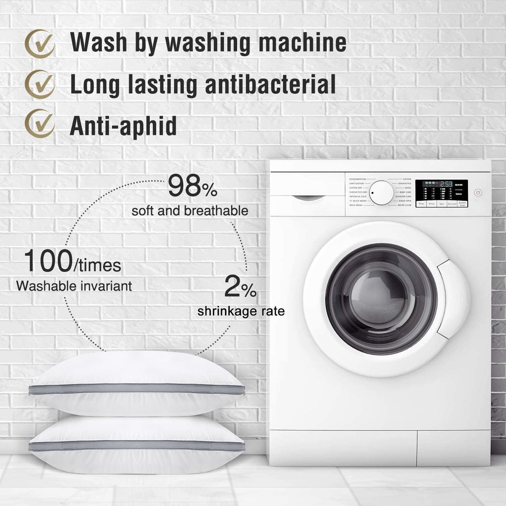 Hotel Collection 2 Pack Cotton Down Alternative Pillows,Queen Size Bed Pillows Gusseted Hypoallergenic - Hotel Quality Plush Sleeping Pillows Detail