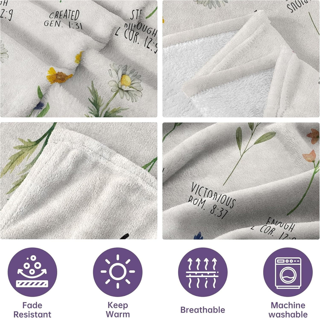 Cozy Fleece Christian Gifts for Women, Christian Blanket with Flowers, Birthday Gifts for Women, Inspirational, Religious Gifts f... - Cozy Fleece Throw Blanket for Couch & Bed Detail