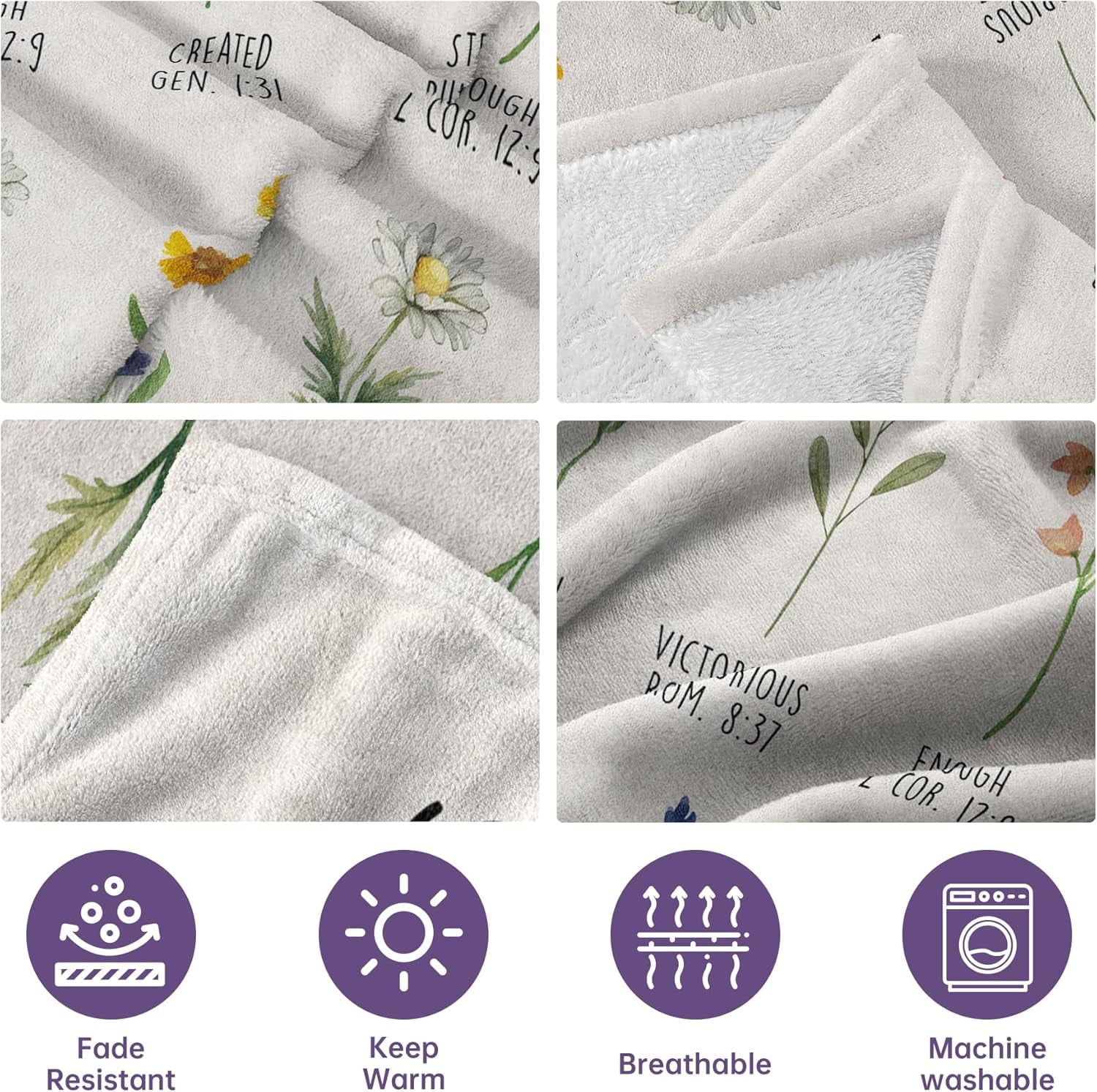 Cozy Fleece Christian Gifts for Women, Christian Blanket with Flowers, Birthday Gifts for Women, Inspirational, Religious Gifts f... - Cozy Fleece Throw Blanket for Couch & Bed Detail