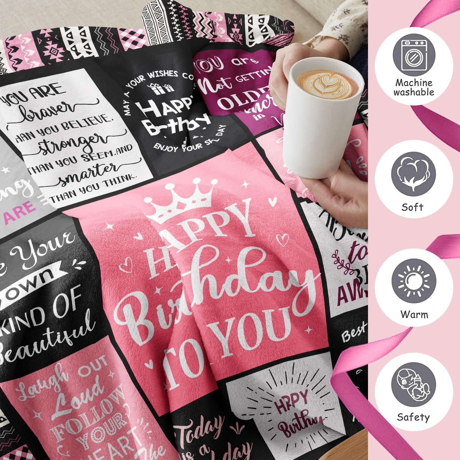 Decorative Knitted Birthday Gifts for Women Girls Throw Blanket, Happy Birthday Decorations for Women, Gifts for Women Birthday Unique, ... - Lightweight Plush Warm Blanket for All Seasons Detail