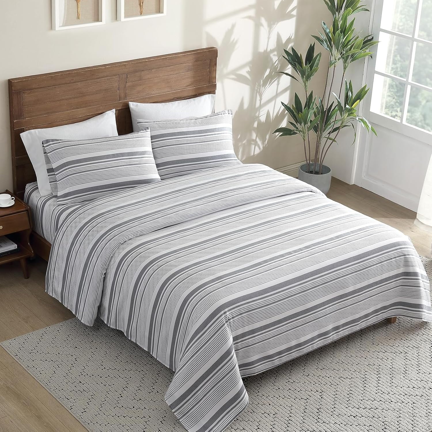 Wrinkle-Resistant Home 3-Piece Twin Microfiber Classic Stripe Bed Sheet Set, Super Soft, Breathable Stripe Bedding with 16 inches Deep ... - Breathable Egyptian Cotton Flat & Fitted Sheets Detail