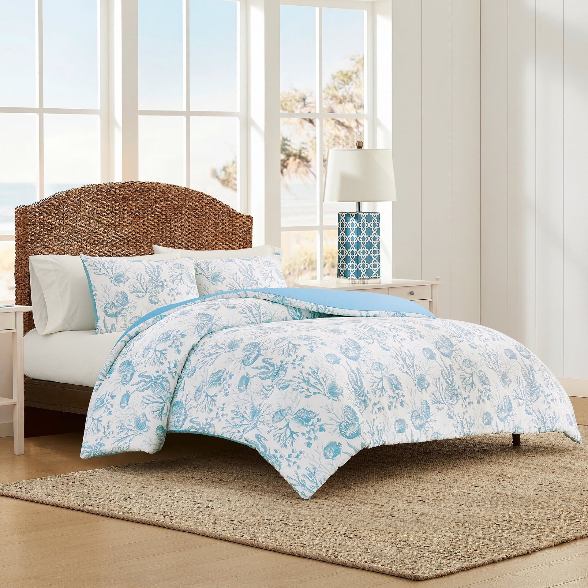 Hypoallergenic Cloud 3-Piece Lightweight 100% Cotton Blue & White Ocean Print Comforter Set, Full/Queen - Hypoallergenic Ultra-Fluffy Quilt for Winter Detail