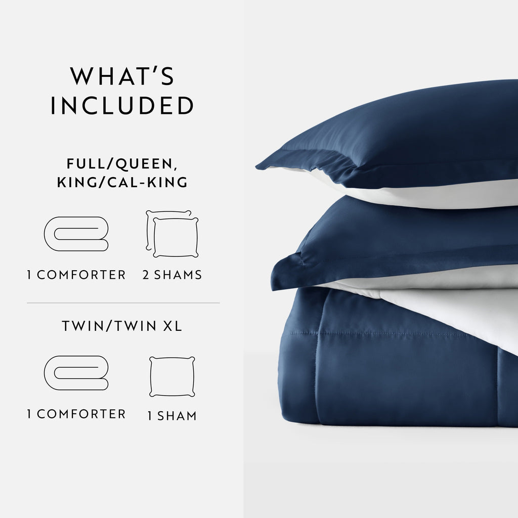 All-Season 2-Piece Navy & Gray Reversible Down Alternative Comforter Set, Twin/Twin XL - Luxurious Quilted Duvet Cover Set Detail