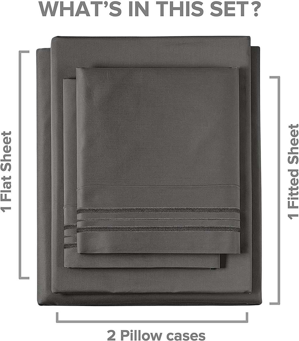Cooling Sateen 4-Piece Extra Deep Pocket Sheet Set - Full Size Breathable & Cooling Bed Sheets Fits 18"-24" Mattresses, Gray - Luxury Bed Sheet Set with Deep Pockets Detail