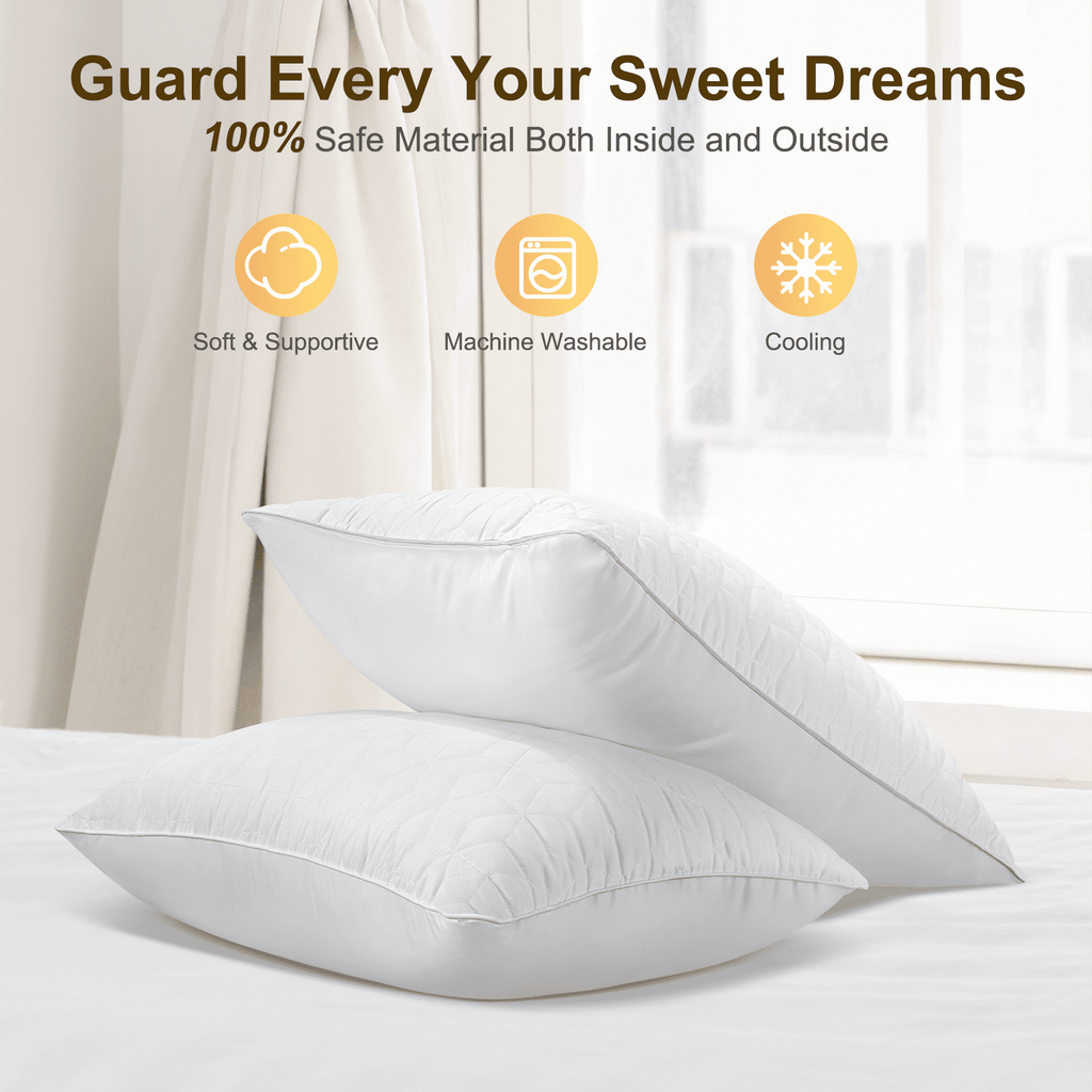 Decorative Plump Bed Pillows Queen Size Set of 2, Hotel Gusseted Pillows for Sleeping, Alternative to Down Pillows, Soft Supportive & ... - Decorative Throw Pillow Cushion for Sofa & Bed Detail