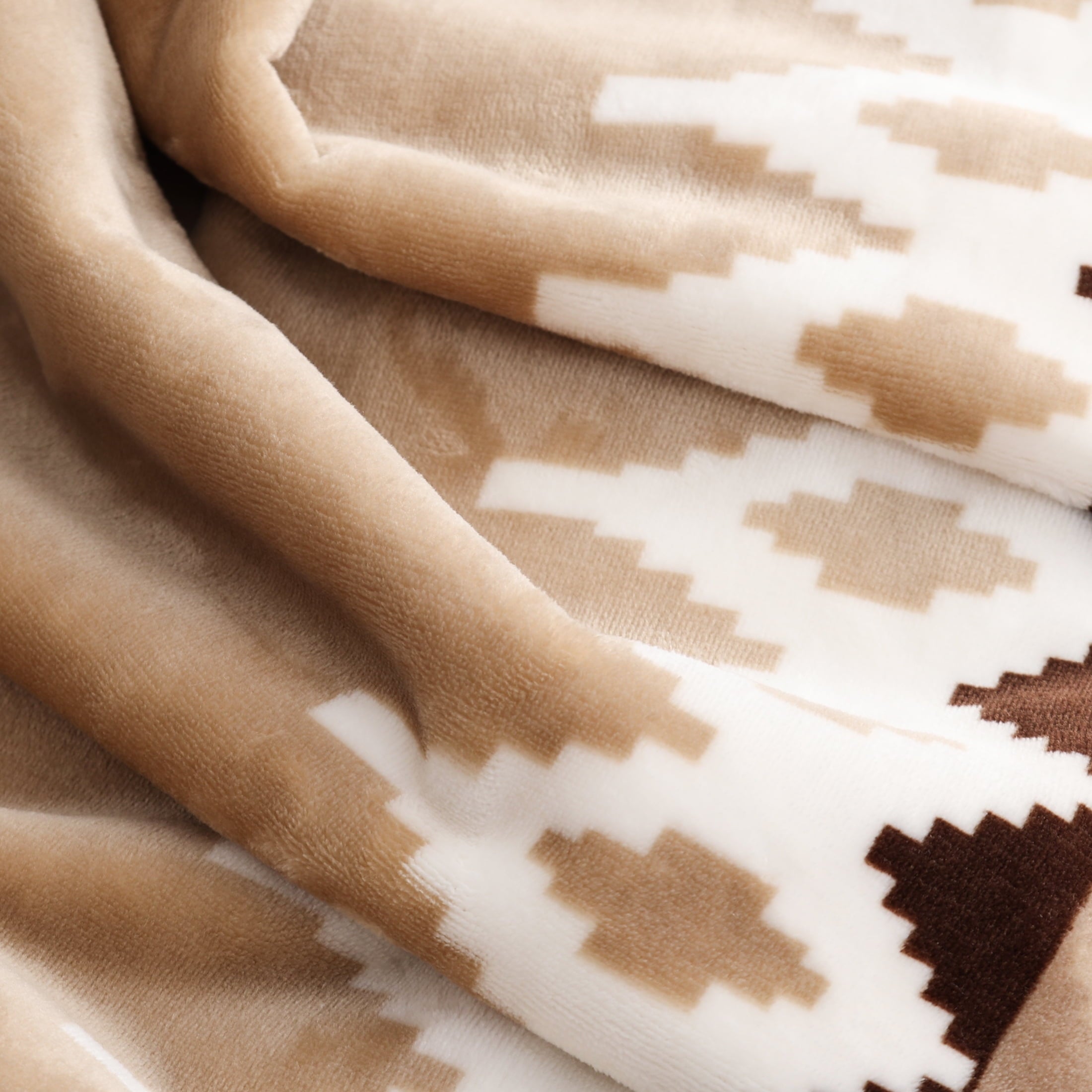 Super Soft Flannel Printed Velvet Plush Reverse to Faux Fur Super Soft Throw Blanket, Oversized, Linder Border Beige - Luxury Knitted Decorative Throw Blanket with Fringes Detail