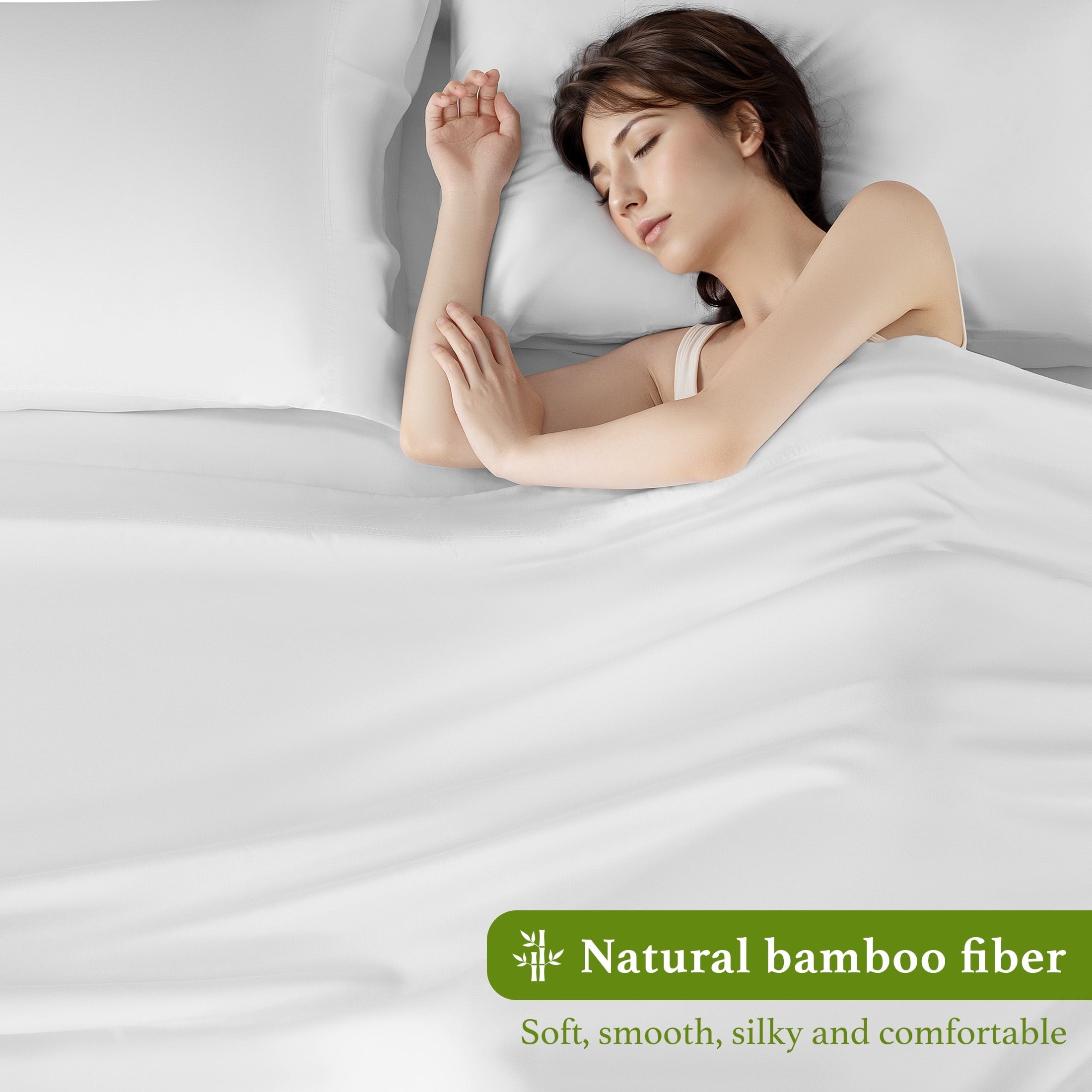 Cooling Sateen Bamboo Sheets Set, 4-Piece Queen Sheet Set with 16" Deep Pockets, Soft and Breathable Bed Sheets, White - Luxury Bed Sheet Set with Deep Pockets Detail