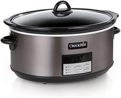 Oval Ceramic Crock-Pot 8 Quart Programmable Slow Cooker with Auto Warm S28G - Stainless Steel Slow Cooker with Locking Lid - Default Title