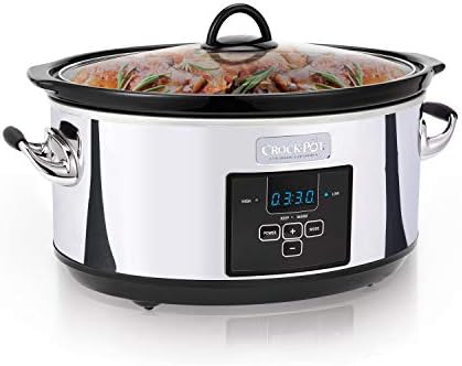 Large Capacity Crock-Pot 7 Quart Programmable Slow Cooker – Polished Platinum S23E - Stainless Steel Slow Cooker with Locking Lid Detail