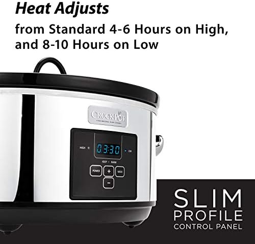 Large Capacity Crock-Pot 7 Quart Programmable Slow Cooker – Polished Platinum S23E - Stainless Steel Slow Cooker with Locking Lid Detail
