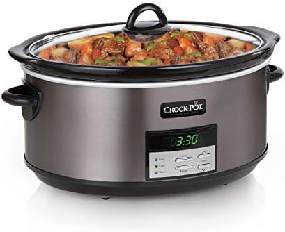 Oval Ceramic Crock-Pot 8 Quart Programmable Slow Cooker with Auto Warm S28G - Stainless Steel Slow Cooker with Locking Lid Detail