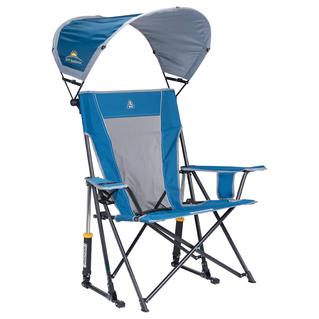 Luxury Camp SunShade Rocker - Choice 550 - Freestyle Rocker Portable Outdoor Folding Chair - Neptune Blue