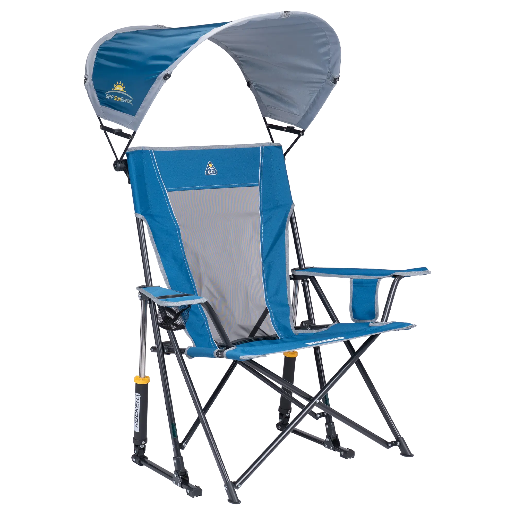 Luxury Camp SunShade Rocker - Choice 550 - Freestyle Rocker Portable Outdoor Folding Chair - Neptune Blue