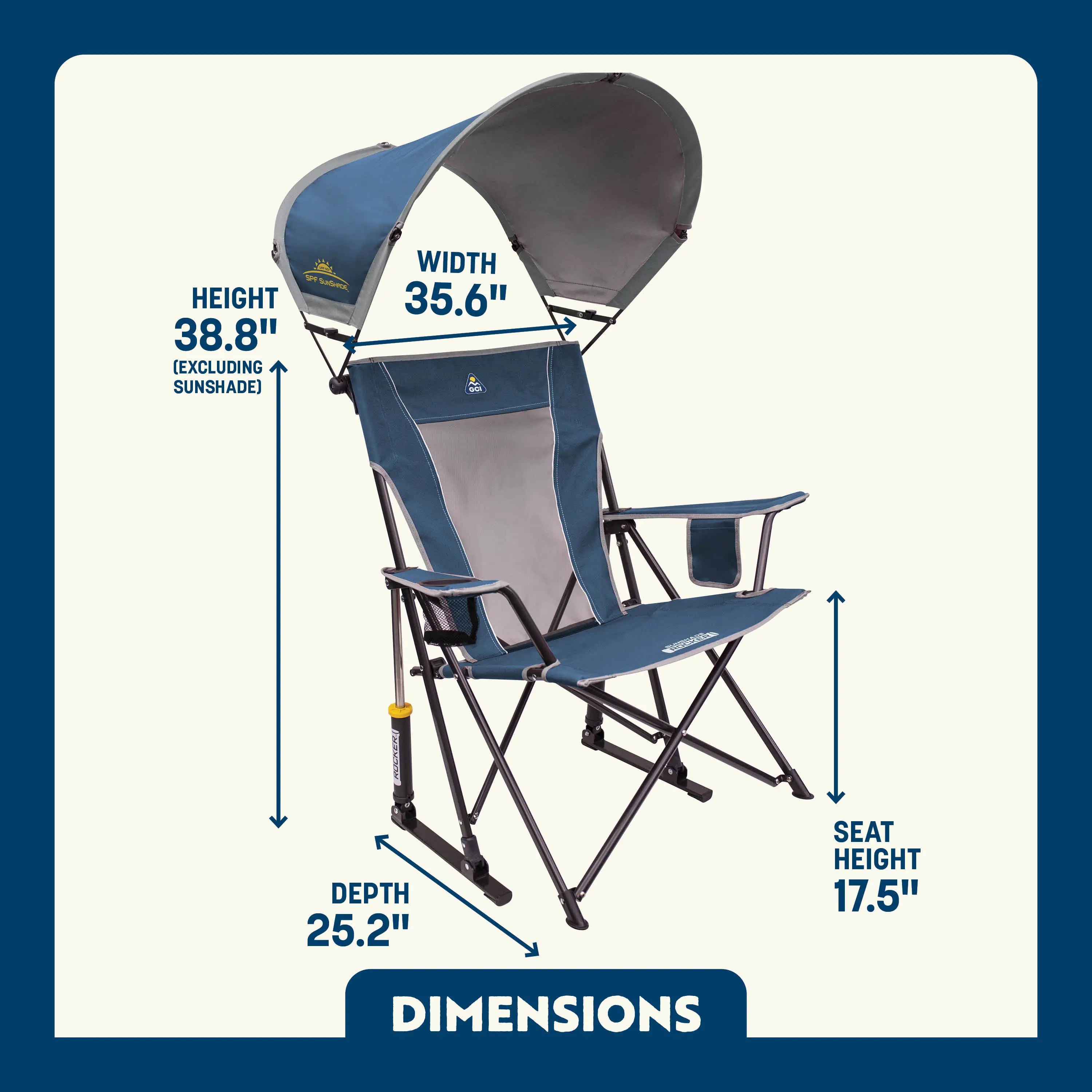 Luxury Camp SunShade Rocker - Choice 550 - Freestyle Rocker Portable Outdoor Folding Chair Detail