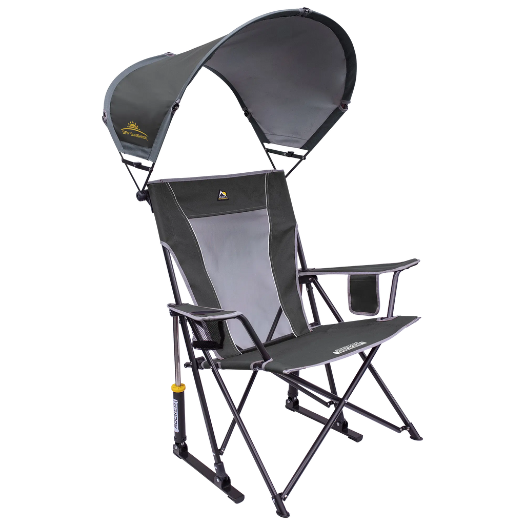 Luxury Camp SunShade Rocker - Choice 550 - Freestyle Rocker Portable Outdoor Folding Chair - Pewter