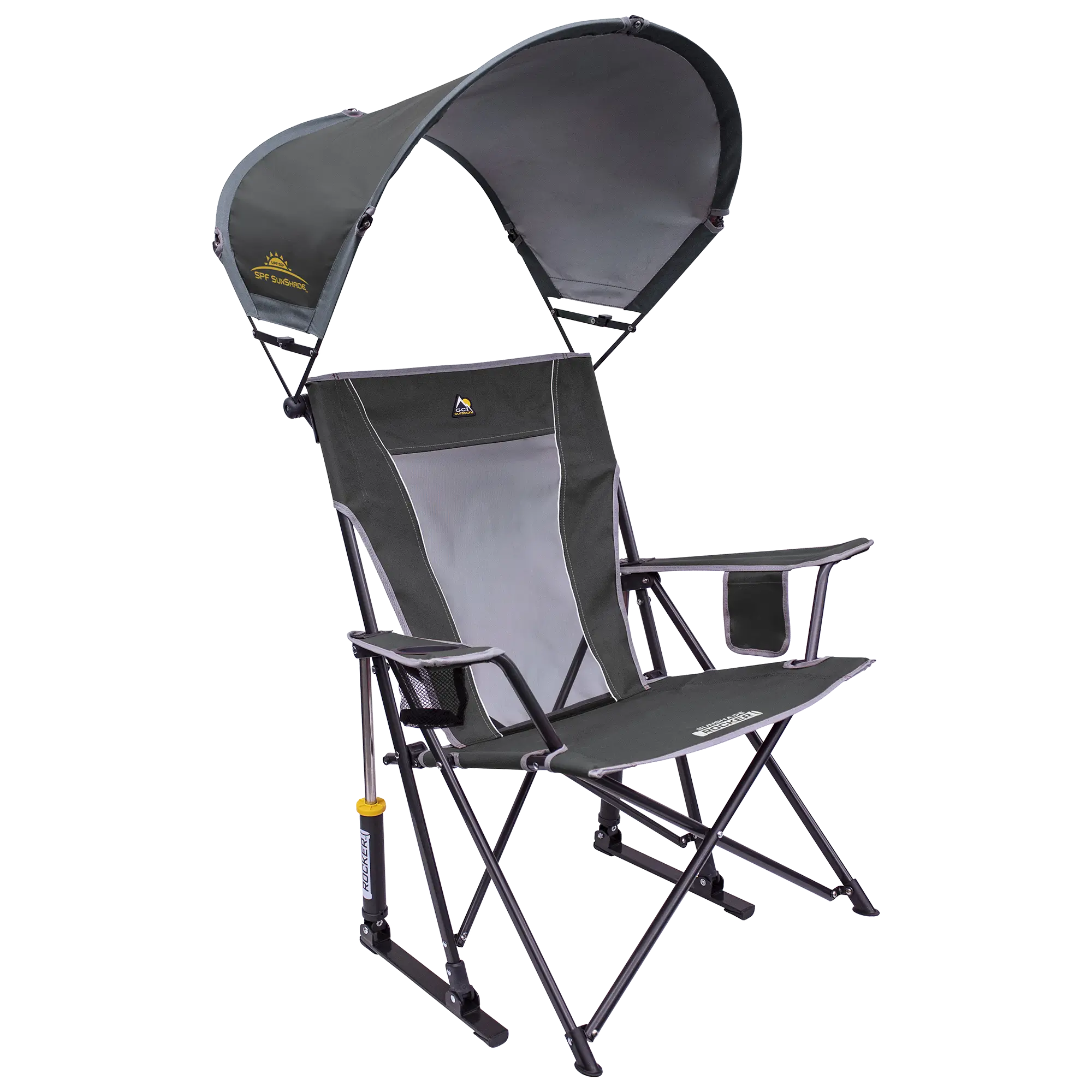 Luxury Camp SunShade Rocker - Choice 550 - Freestyle Rocker Portable Outdoor Folding Chair - Pewter