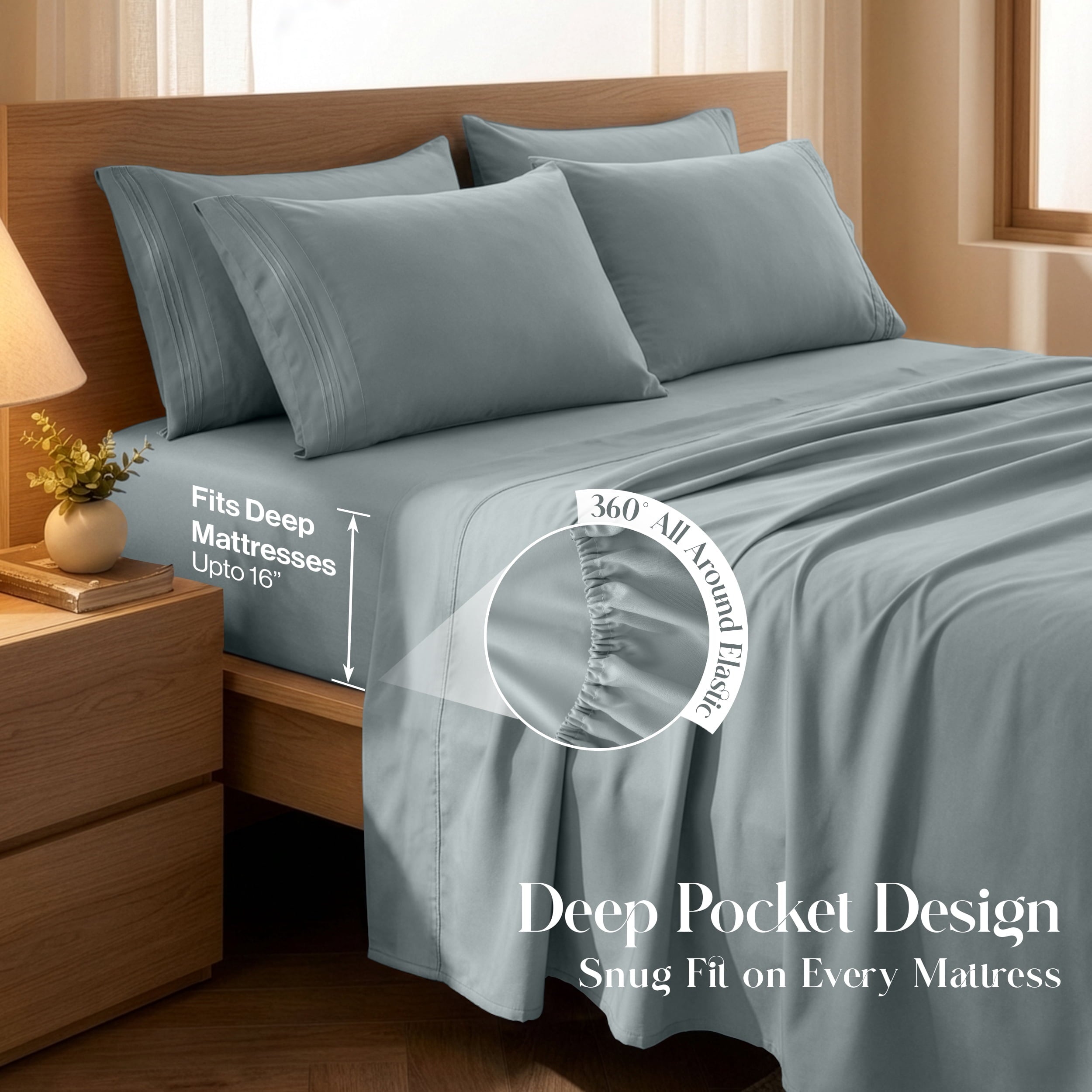 Breathable Luxury Bed Sheets - 6 Piece Ultra-Soft Microfiber Sheets Set, Deep Pocket Fitted Sheet, Flat Sheet & 4 Pillowcases, Breathab... - Premium Ultra-Soft Pillowcase Pair for Sleeping Detail