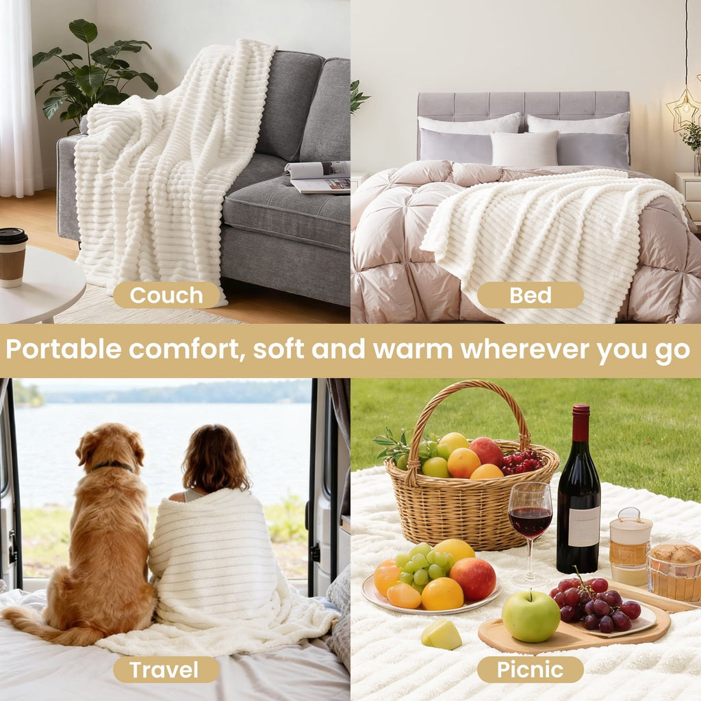 Lightweight Warm White Fleece Throw Blanket for Couch, Super Soft Cozy Blankets and Throws, Decorative Fleece Blankets for Women Men G... - Luxury Knitted Decorative Throw Blanket with Fringes Detail