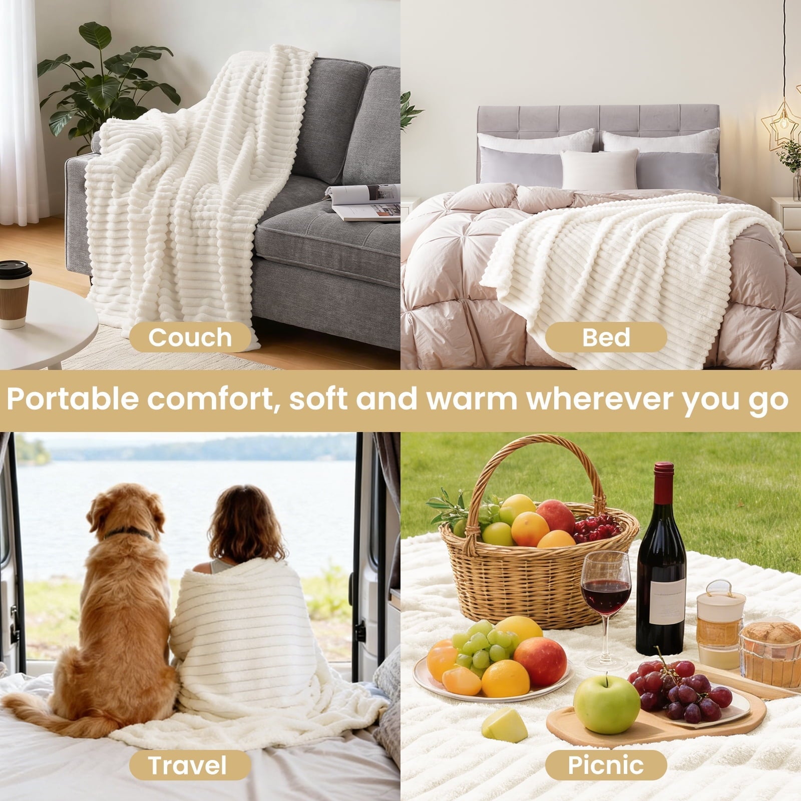Lightweight Warm White Fleece Throw Blanket for Couch, Super Soft Cozy Blankets and Throws, Decorative Fleece Blankets for Women Men G... - Luxury Knitted Decorative Throw Blanket with Fringes Detail
