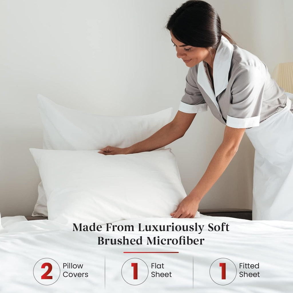 Wrinkle-Resistant Sheet Set of 4, 16-inch Deep Pocket - Microfiber Bed Sheets, White - Luxury Bed Sheet Set with Deep Pockets Detail