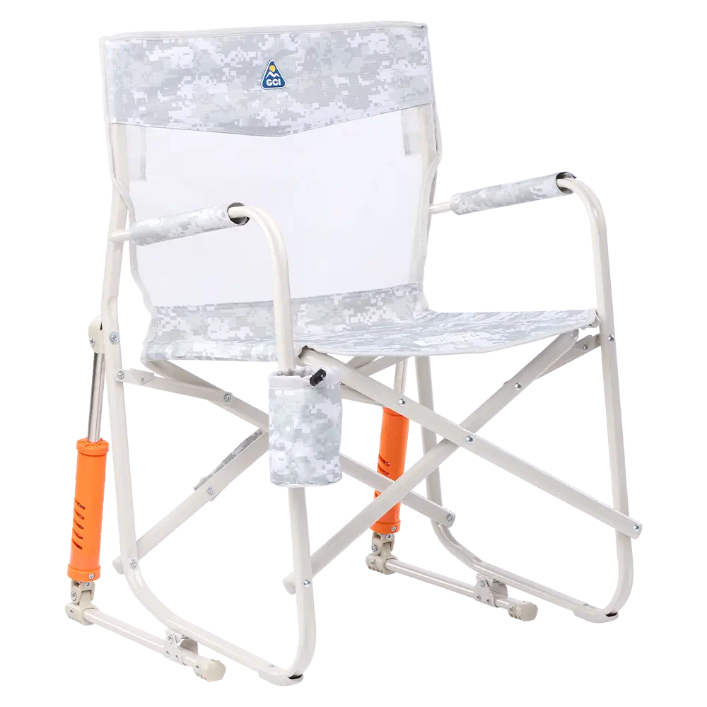 Premium All-Weather Freestyle Rocker Elite - Choice 460 - Heavy-Duty Kickback Rocker with Beverage Holder - Snow Camo