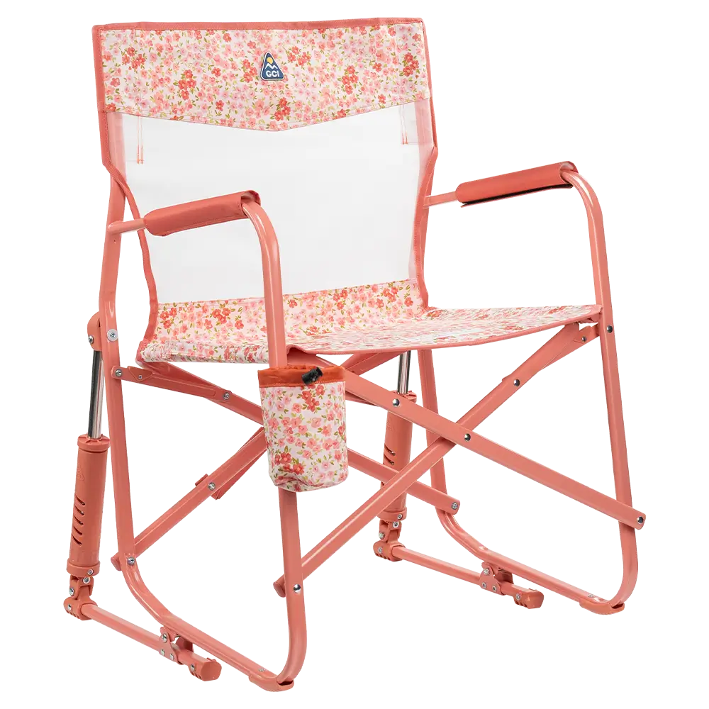 Premium All-Weather Freestyle Rocker Elite - Choice 460 - Heavy-Duty Kickback Rocker with Beverage Holder - Pink Sundress