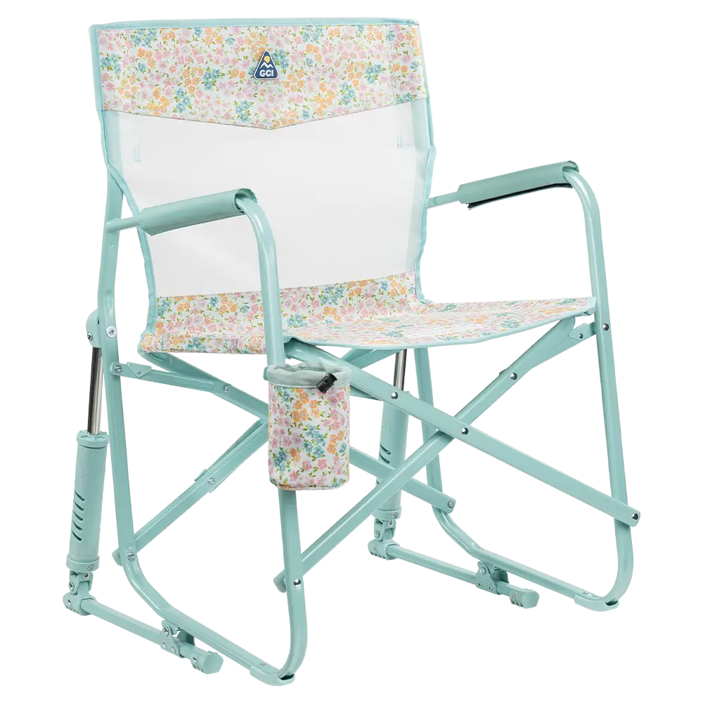 Premium All-Weather Freestyle Rocker Elite - Choice 460 - Heavy-Duty Kickback Rocker with Beverage Holder - Teal Sundress