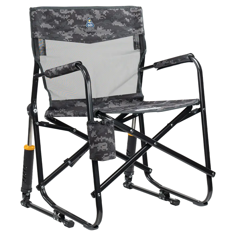 Premium All-Weather Freestyle Rocker Elite - Choice 460 - Heavy-Duty Kickback Rocker with Beverage Holder - Cool Gray Camo