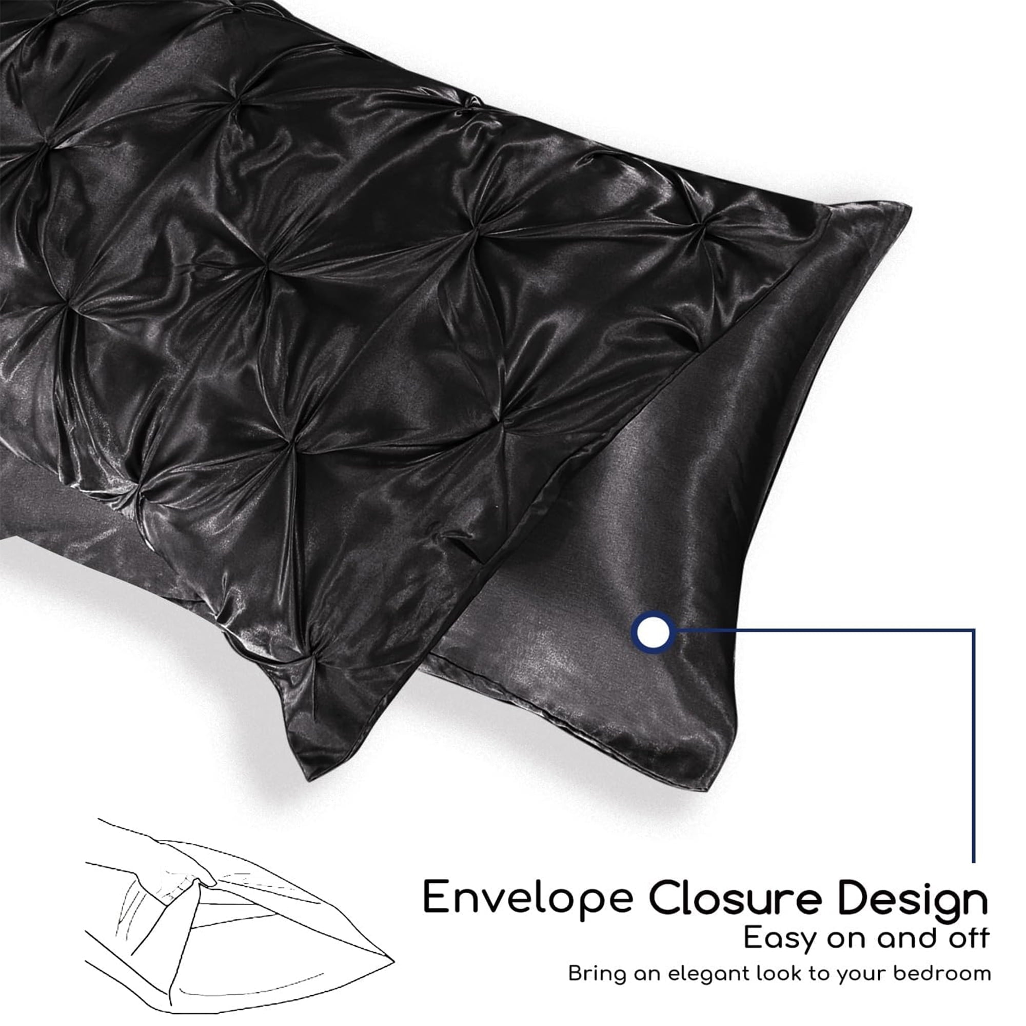 Hypoallergenic Cloud Satin Comforter Set 7 Pieces Queen Size - Luxurious Pinch Pleat Bed in a Bag with Satin Comforter, Satin Sheets, Sati... - Luxurious Quilted Duvet Cover Set Detail