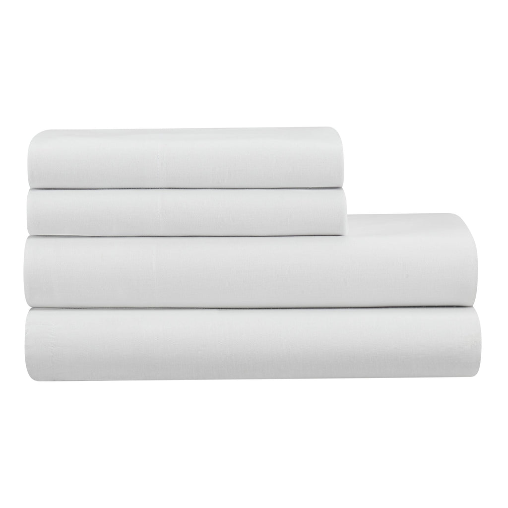 Ultra-Soft 4-Piece White Lyocell & Linen Blend Percale Bed Sheet Set, Queen - Breathable Egyptian Cotton Flat & Fitted Sheets Detail
