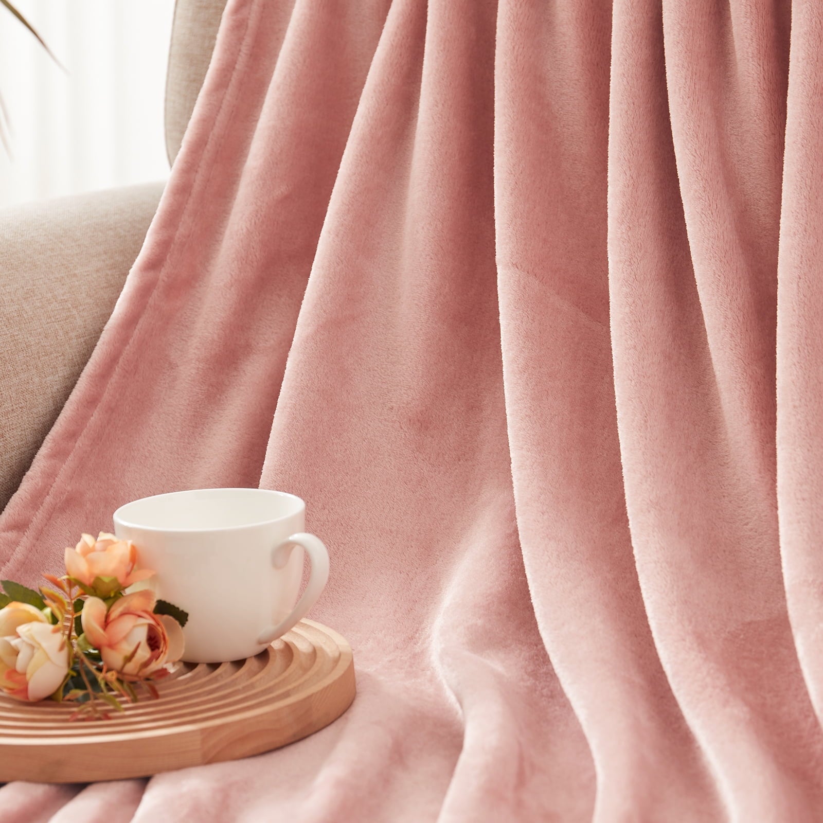 Decorative Knitted Large Flannel Fleece Velvet Plush Throw Blanket - 50" x 70" (Pink) - Luxury Knitted Decorative Throw Blanket with Fringes Detail