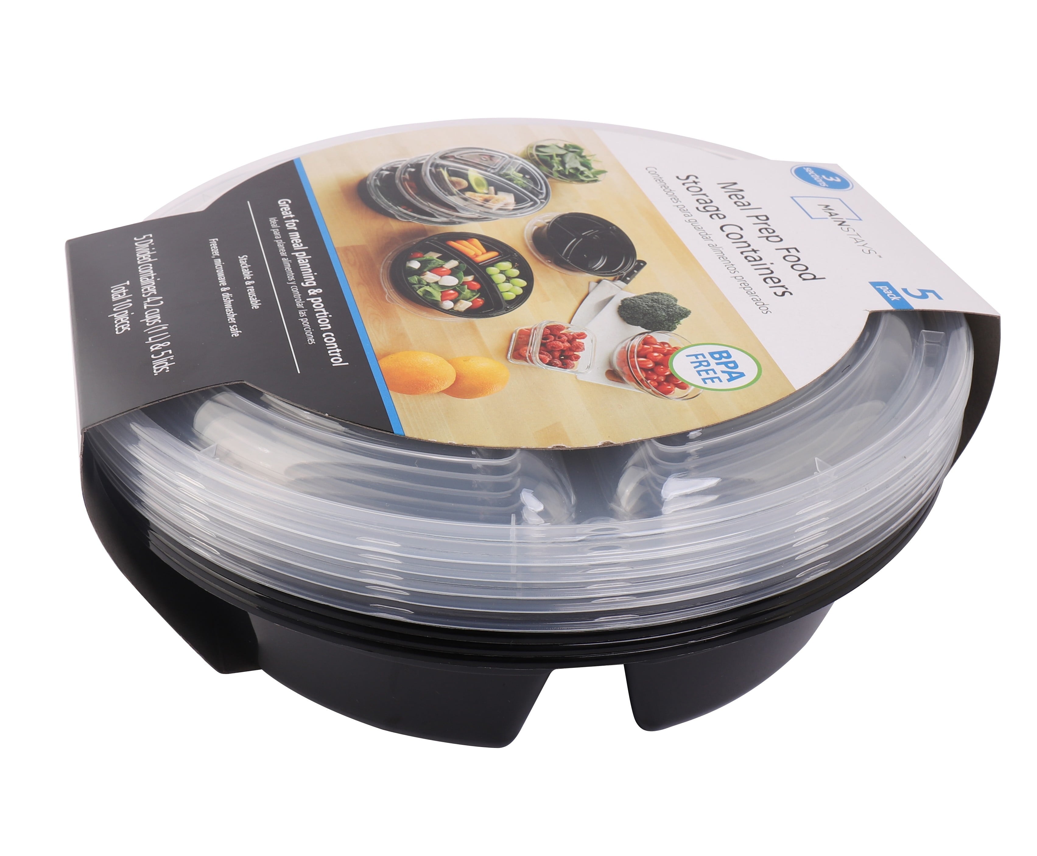 Deliciously Squishy 5-Pack Round Meal Prep Containers with 3 Compartments and Lids, 1L, BPA-Free, Microwave & Dishwasher Safe, Made for F... - Playful Star & Heart Shaped Geometric NeeDoh Detail