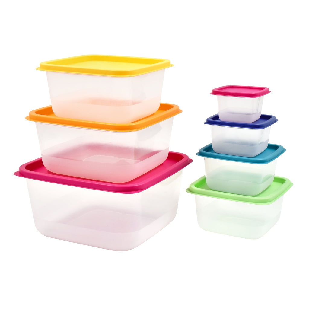 Deliciously Squishy Plastic Rainbow Food Storage Set, Multi Color, 14 Count, Best Used for Leftover Storage and Reheating - Squishy Dohnut Sweet Treat Shaped Stress Toy Detail