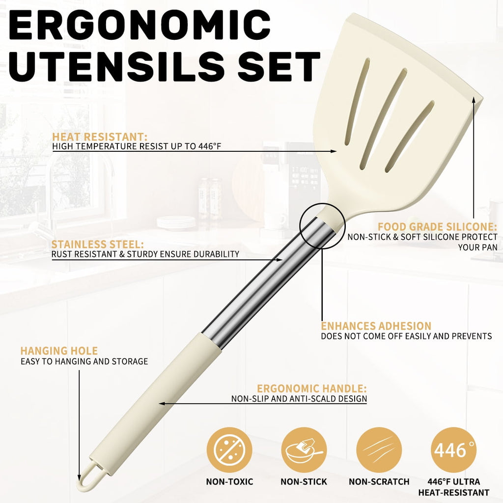 Durable Steel Silicone Cooking Utensil Set, 30 Pcs Kitchen Utensils Set with Stainless Steel Handle, Food Grade Silicone Spatula Se... - Multi-Purpose Hand Tool for Daily Meal Prep Detail