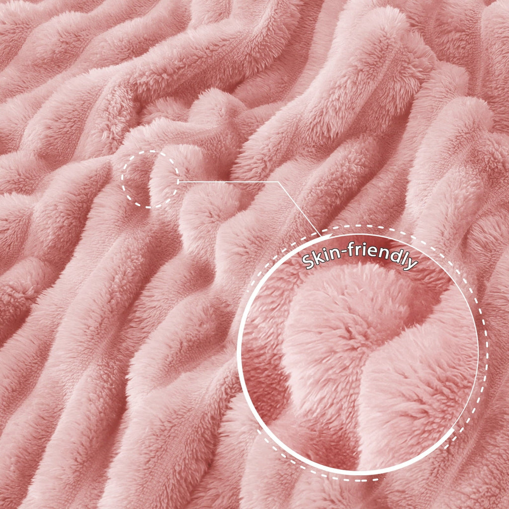 Reversible Sherpa Fleece Throw Blanket for Couch, Super Soft 3D Striped Jacquard Blanket, Lightweight Fuzzy Cozy Blankets, Pink, 50"x60" - Luxury Knitted Decorative Throw Blanket with Fringes Detail
