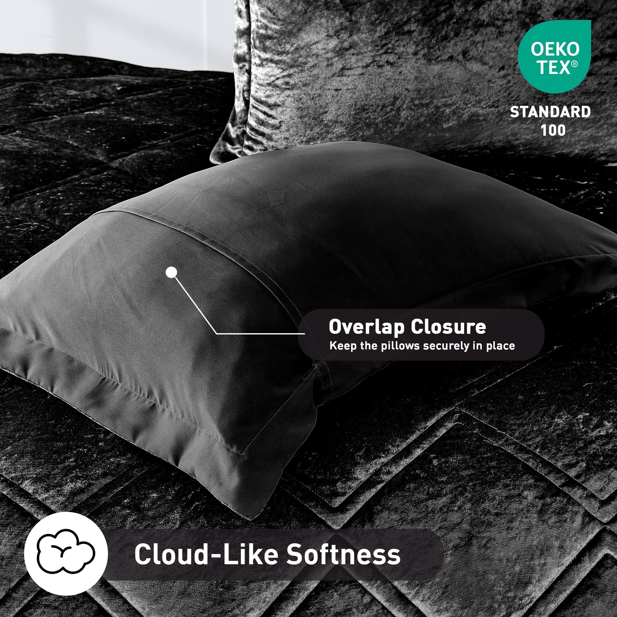 Heavyweight Warmth King/Cal King Size Comforter Sets, Velvet Bedding Comforter Set for All Seasons, Black Bedding Set with Decor Pillow - Cloud-Like Soft Lightweight Bed Comforter Detail