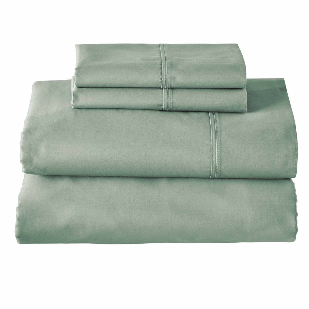 Cooling Sateen Cool & Crisp 4-Piece 300 Thread Count Green River Cotton Percale Sheet Set, Queen - Premium Ultra-Soft Pillowcase Pair for Sleeping Detail