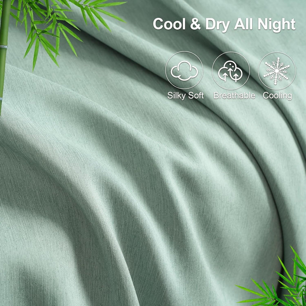 Ultra-Soft Bamboo Bed Sheet Sets, 4 Pieces King Silky Soft Bedding Sheets, 1800 Thread Count 16 Inch Deep Pockets, Sage Green - Breathable Egyptian Cotton Flat & Fitted Sheets Detail