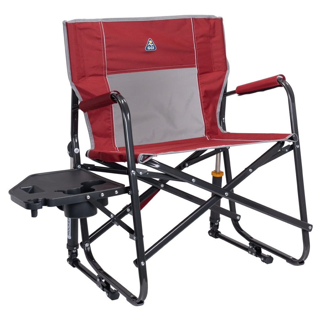 Premium All-Weather Freestyle Rocker XL with Side Table - Choice 836 - Patented Spring-Action Rocking Chair for Camping - Cinnamon