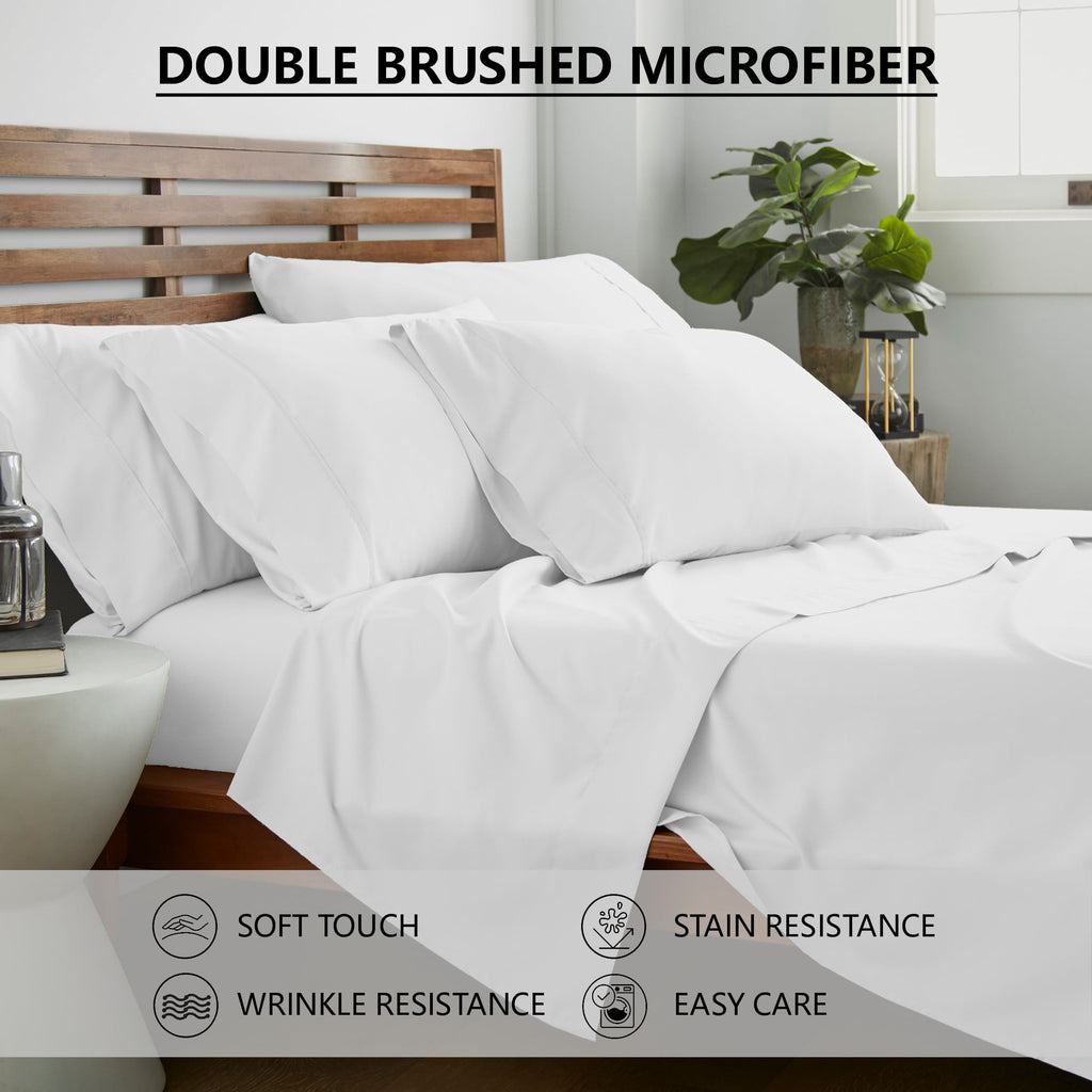 Ultra-Soft Queen Size 6 Piece Bed Sheet Set White - Ultra Soft Microfiber Deep Pocket Wrinkle Free - Premium Ultra-Soft Pillowcase Pair for Sleeping Detail