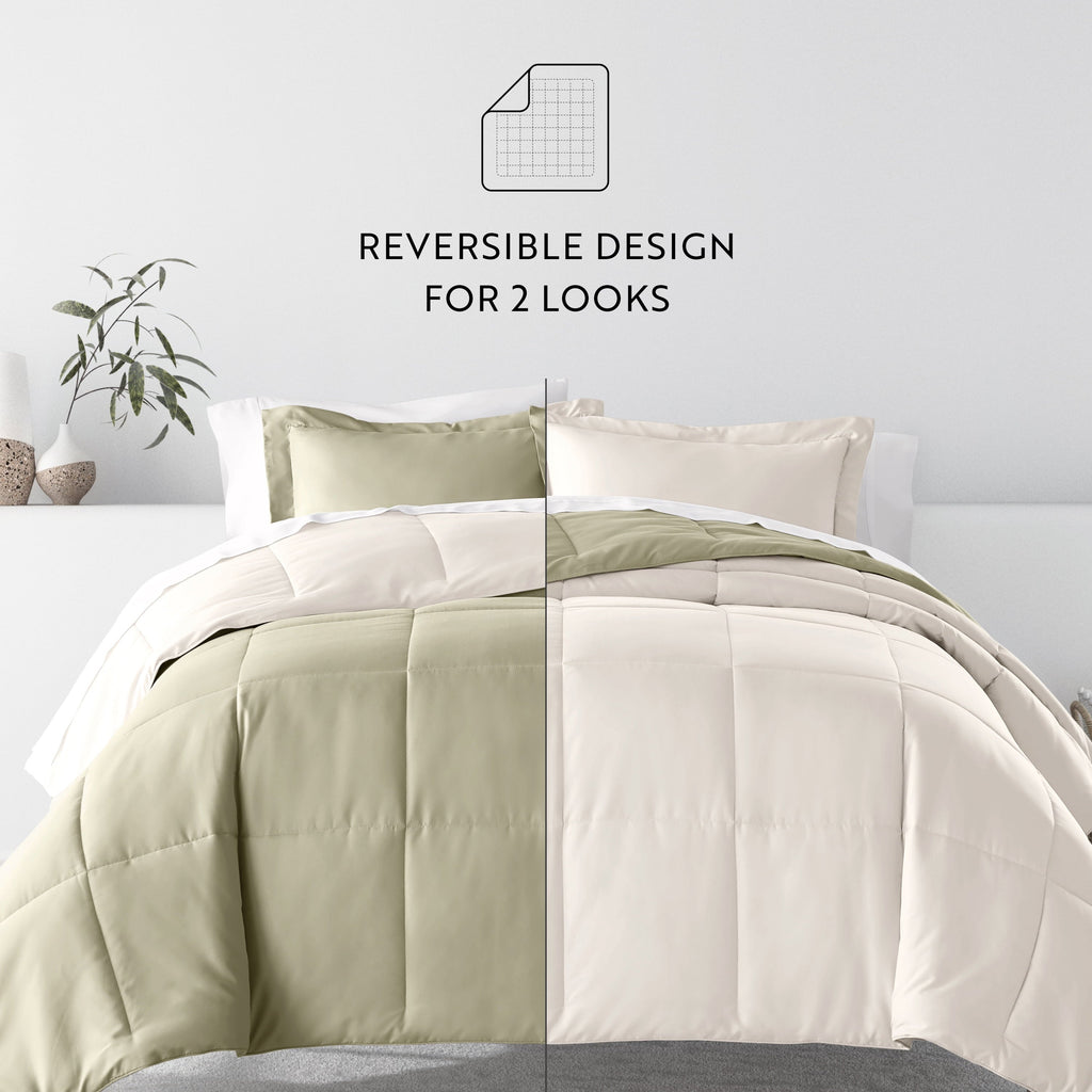 All-Season 5 Piece Bedding Bundle, Reversible Comforter and Patterned Sheet Set, Twin - Luxurious Quilted Duvet Cover Set Detail